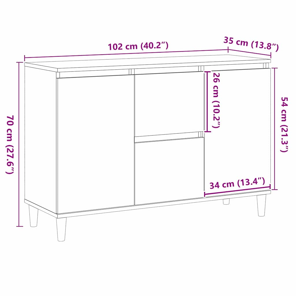 Sideboard mit Schubladen Schwarz 102 x 35 x 60 cm Holzwerkstoff