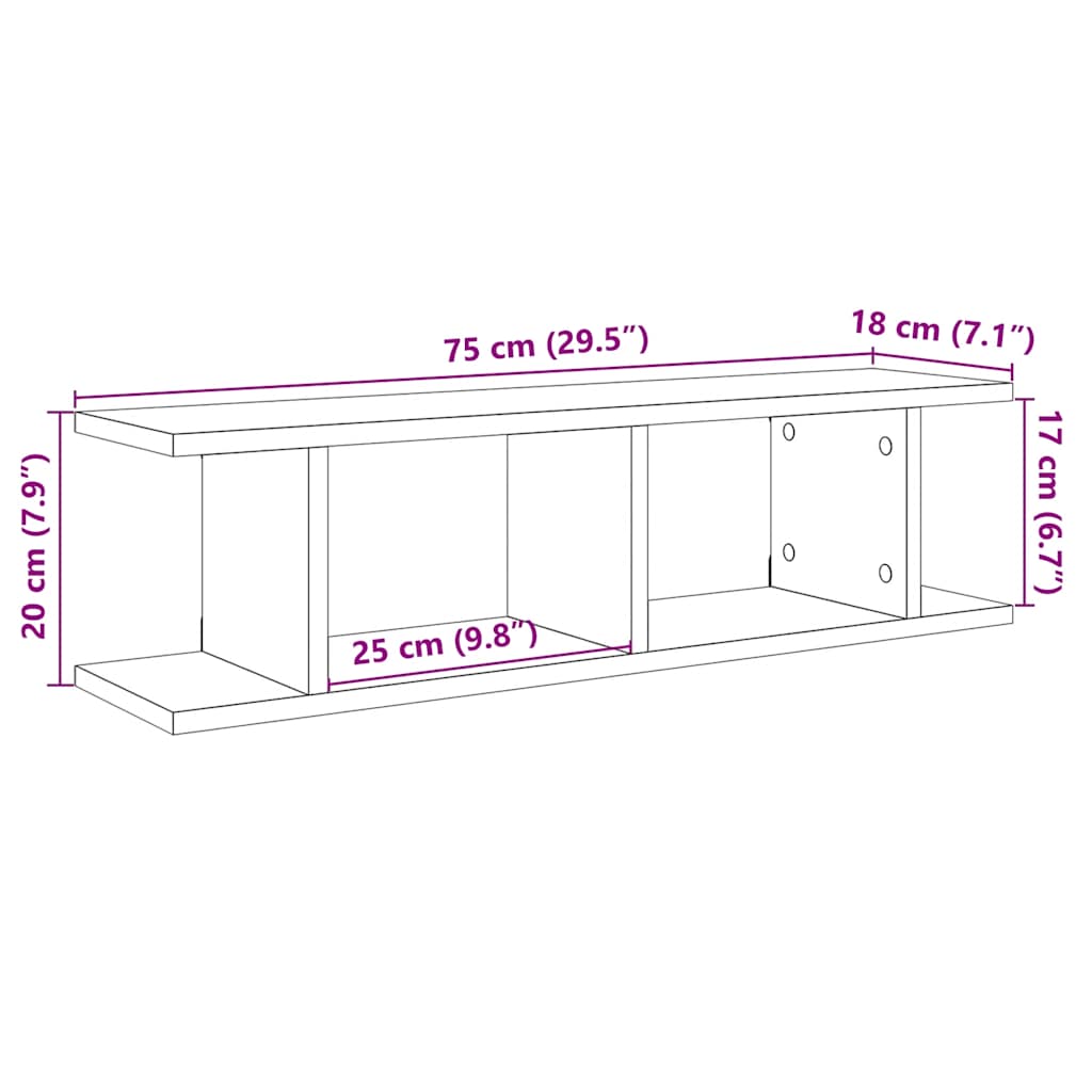 Wandregale 2 Stk. Schwarz Eichen-Optik 75x18x20cm Holzwerkstoff
