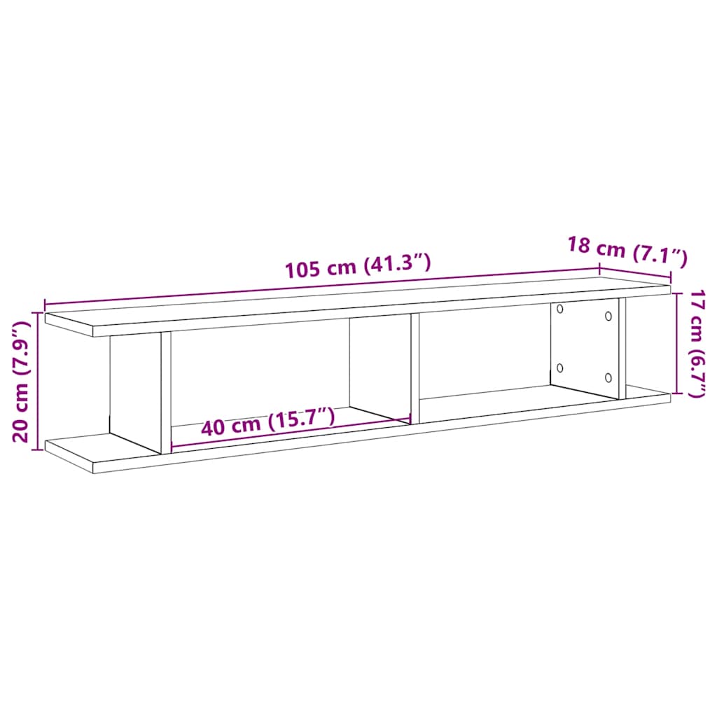 Wandregale 2Stk. Schwarz Eichen-Optik 105x18x20cm Holzwerkstoff