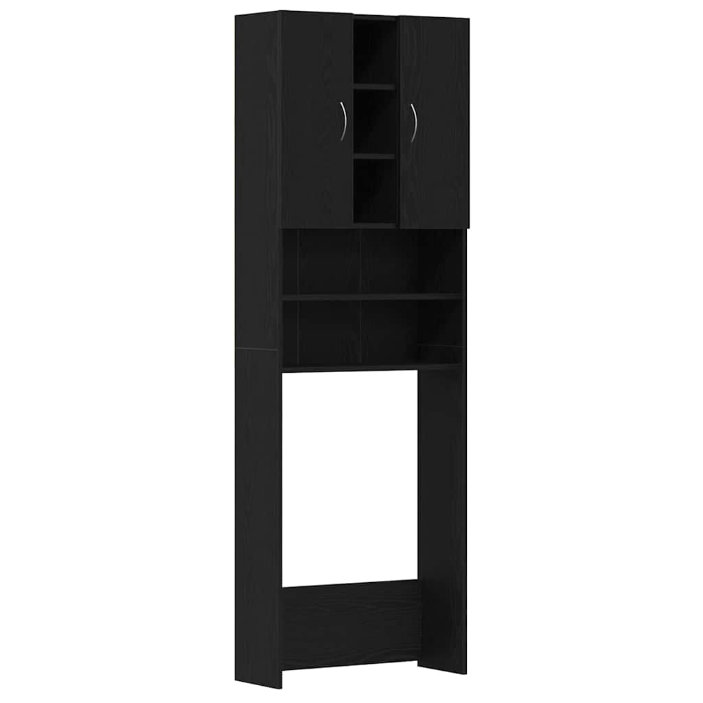 Waschmaschinenschrank Schwarz Eichen-Optik 64x25,5x190 cm