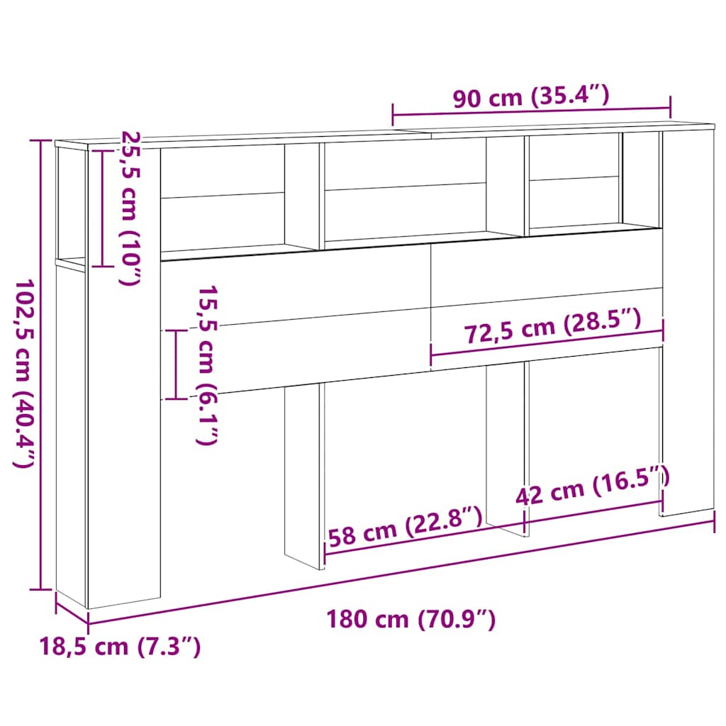 Kopfteil Schrank Schwarz Eichen-Optik 180 x 18,5 x 102,5 cm