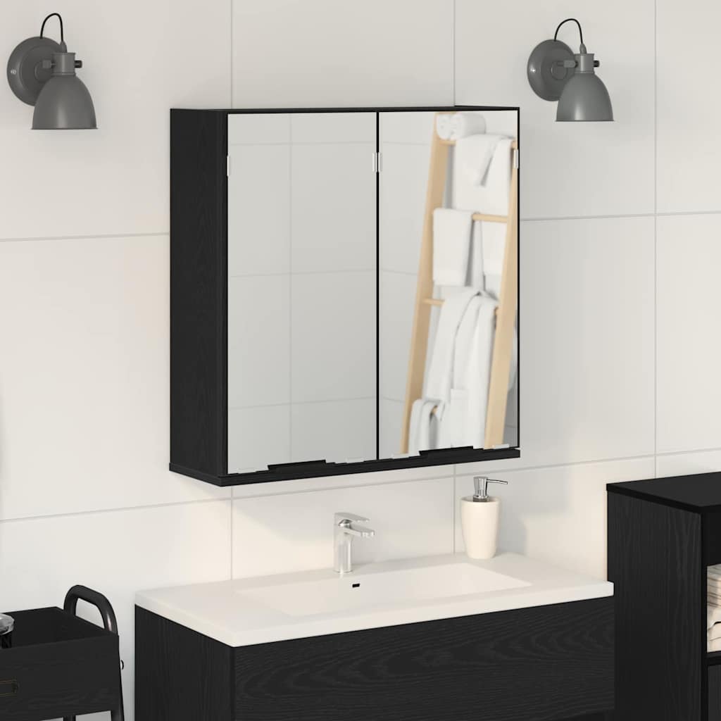 Spiegelschrank mit Regal Schwarz Eichen-Optik 64 x 20 x 67 cm