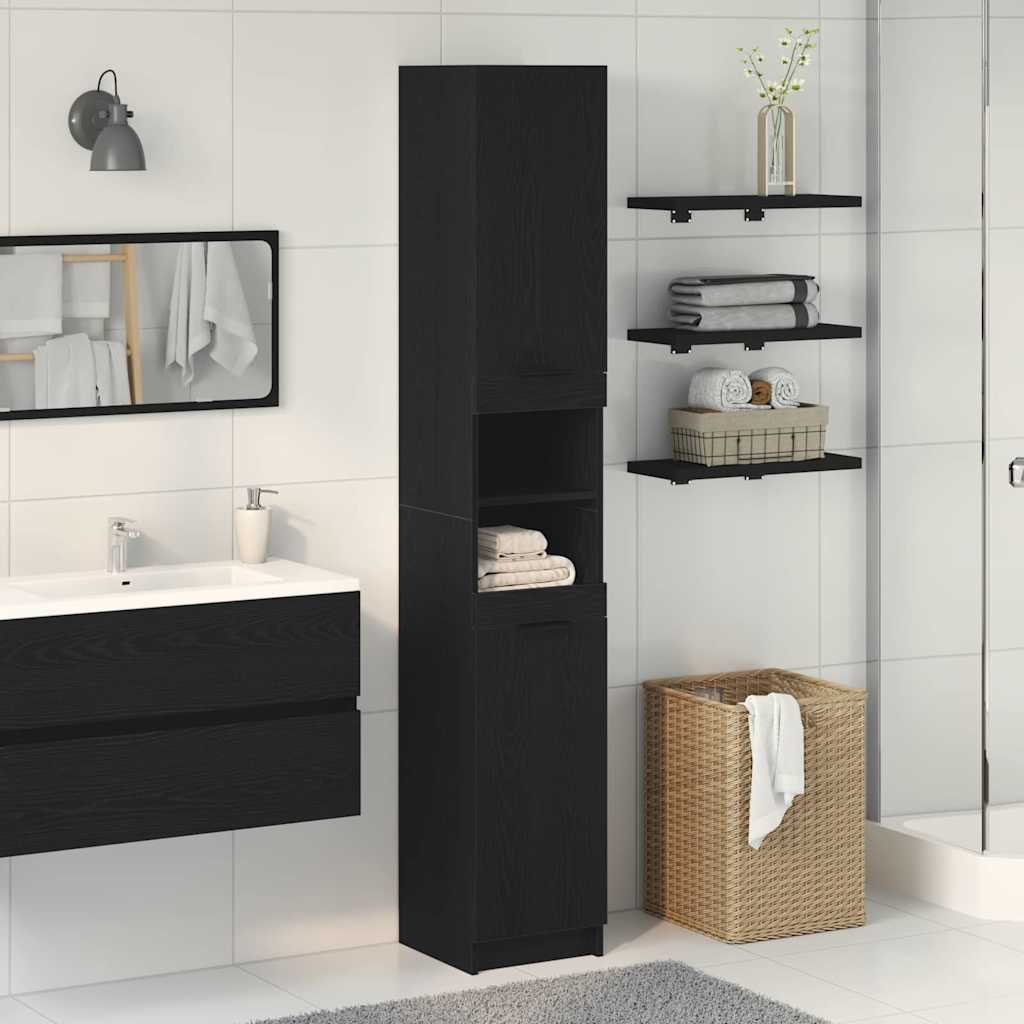 Badezimmerschrank Schwarz Eichen-Optik 32 x 34 x 188,5 cm