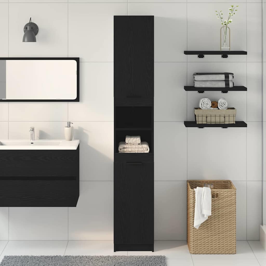 Badezimmerschrank Schwarz Eichen-Optik 32 x 34 x 188,5 cm
