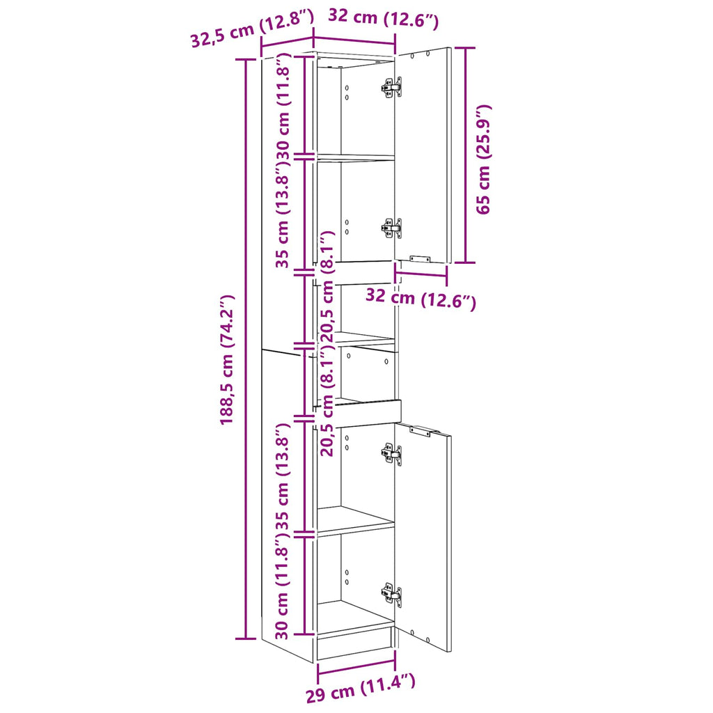 Badezimmerschrank Schwarz Eichen-Optik 32 x 34 x 188,5 cm