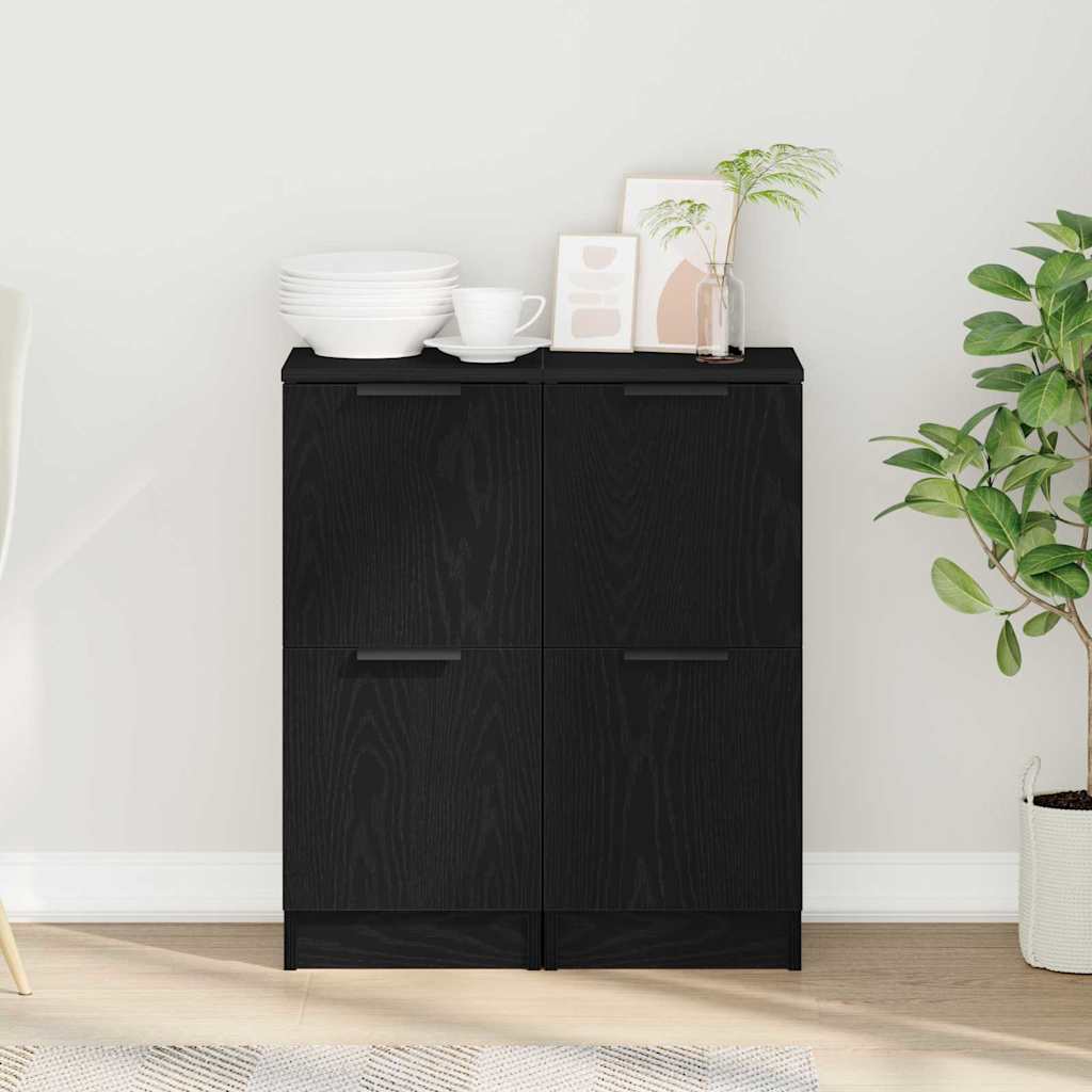 Sideboard 2 pcs Schwarz Eichen-Optik 30 x 30 x 70 cm