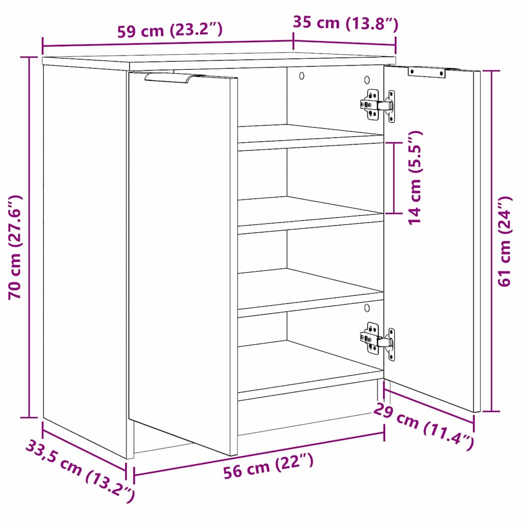 Schuhschrank Schwarz Eichen-Optik 59 x 35 x 70 cm Holzwerkstoff