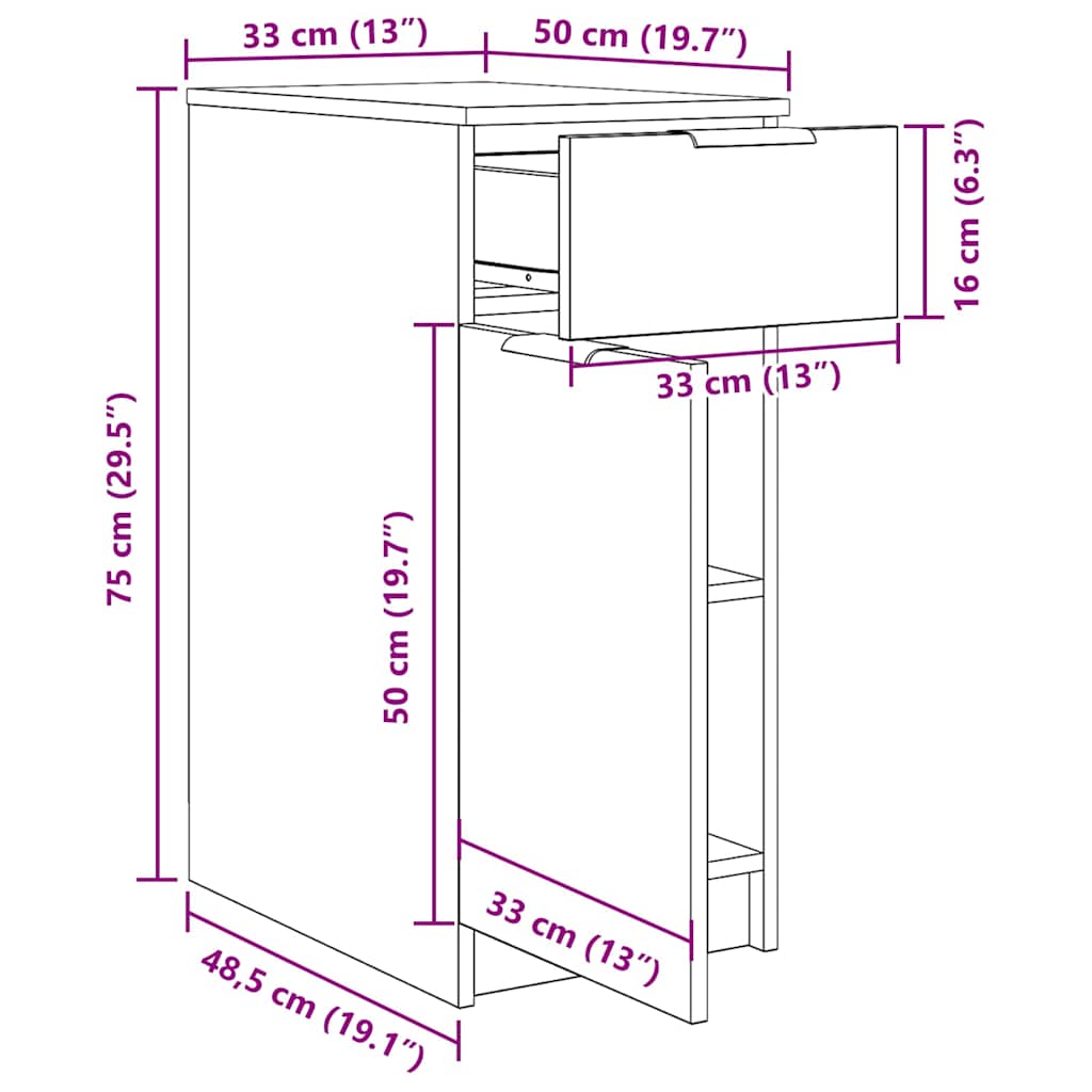 Büroschrank Schwarz Eichen-Optik 33 x 50 x 75 cm Holzwerkstoff