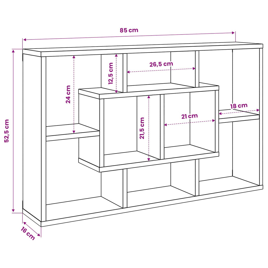 Wandregal Schwarz Eichen-Optik 85 x 16 x 52,5 cm Holzwerkstoff