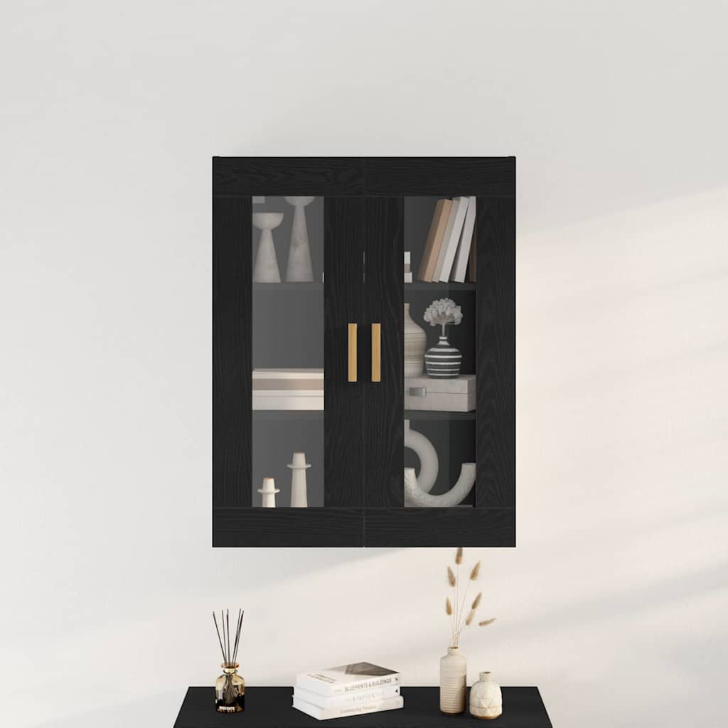 Wandschrank Wandmontiert Schwarz Eichen-Optik 69,5 x 34 x 90 cm