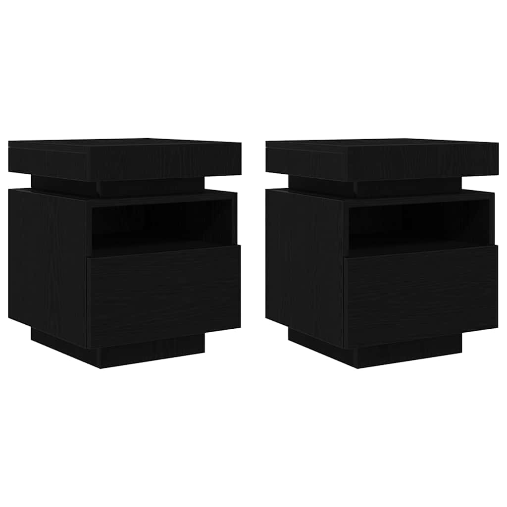 Nachttisch 2 pcs Schwarz Eichen-Optik 40 x 39 x 48,5 cm