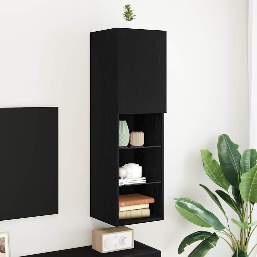 TV-Schrankset mit LED Schwarz Eichen-Optik 30,5 x 30 x 102 cm