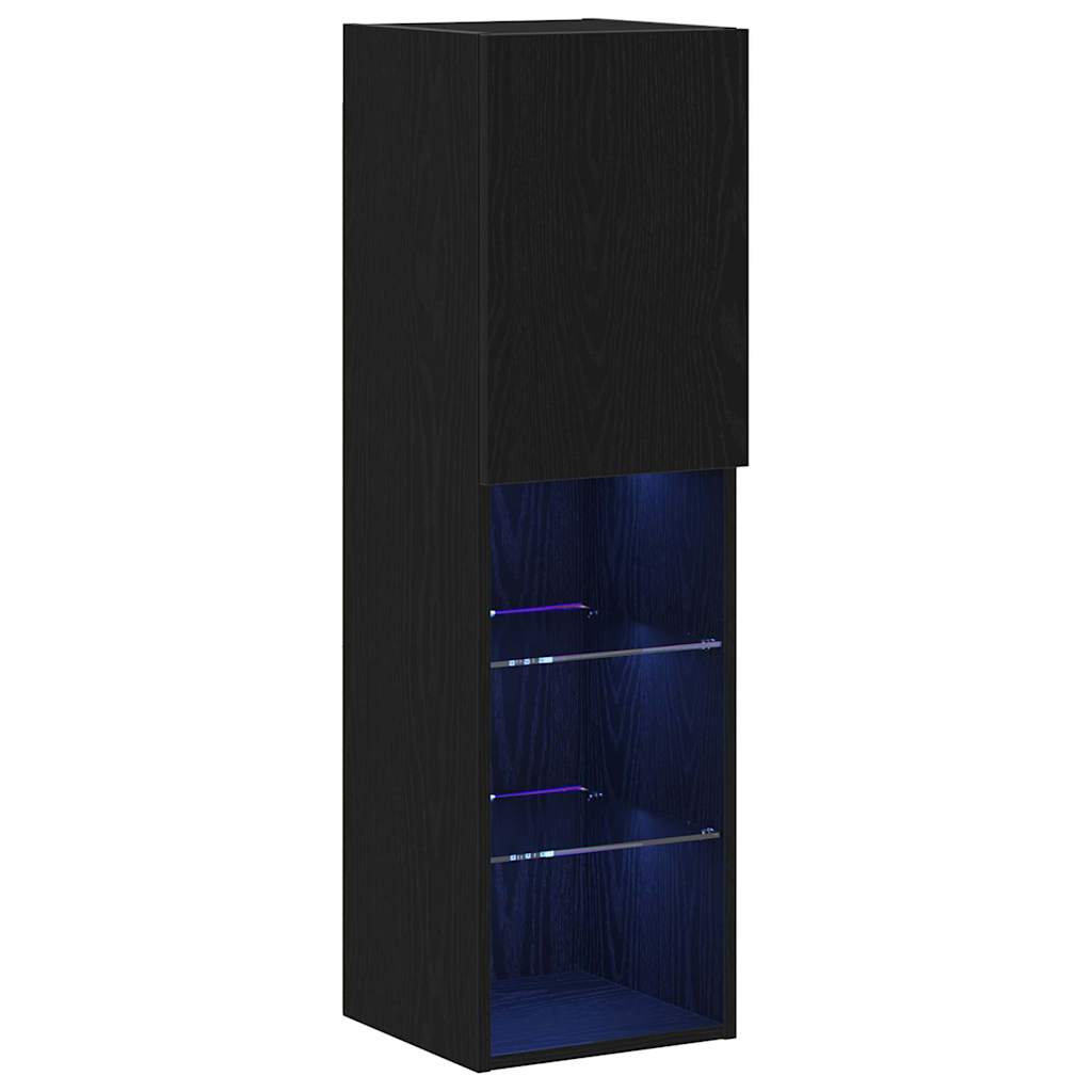 TV-Schrankset mit LED Schwarz Eichen-Optik 30,5 x 30 x 102 cm