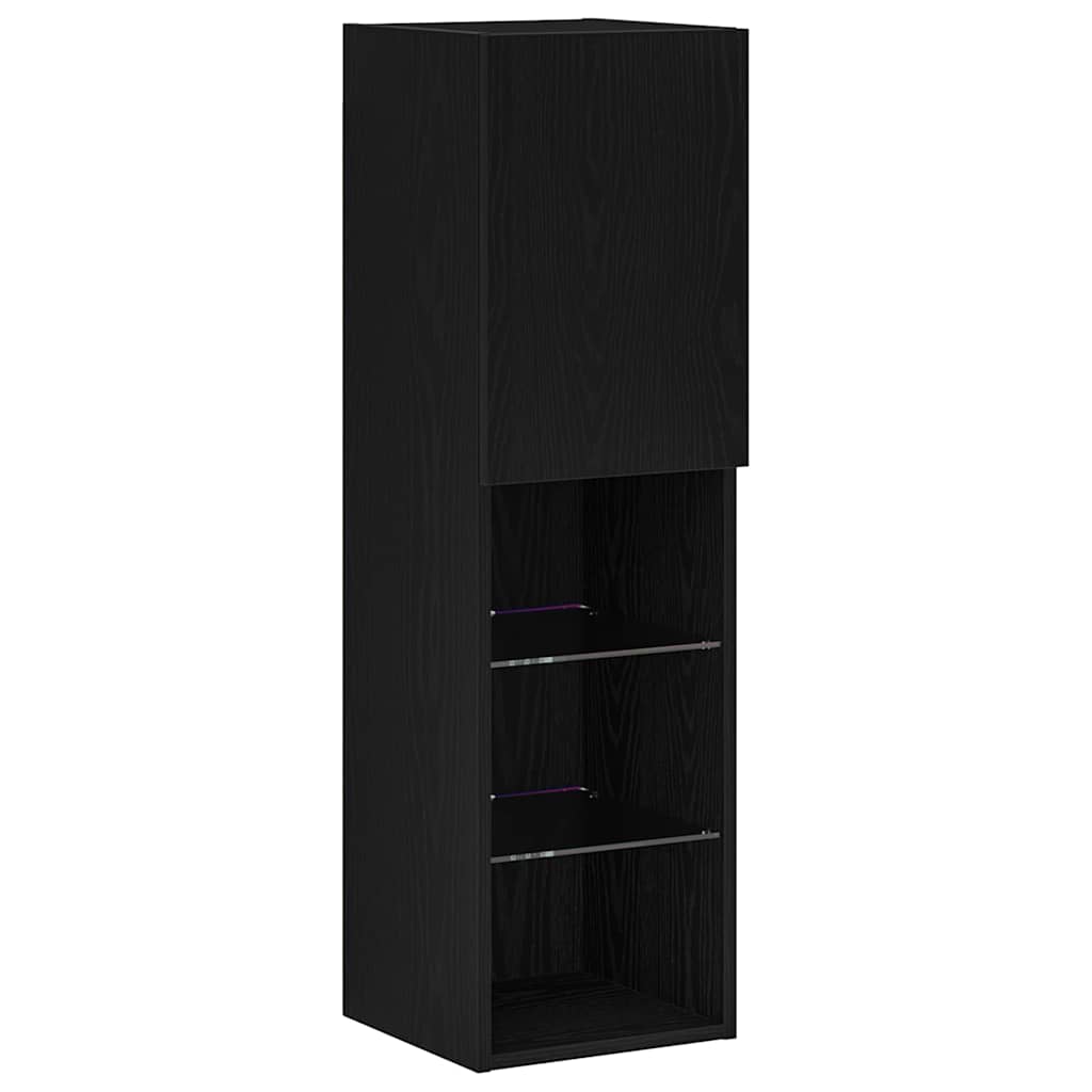 TV-Schrankset mit LED Schwarz Eichen-Optik 30,5 x 30 x 102 cm