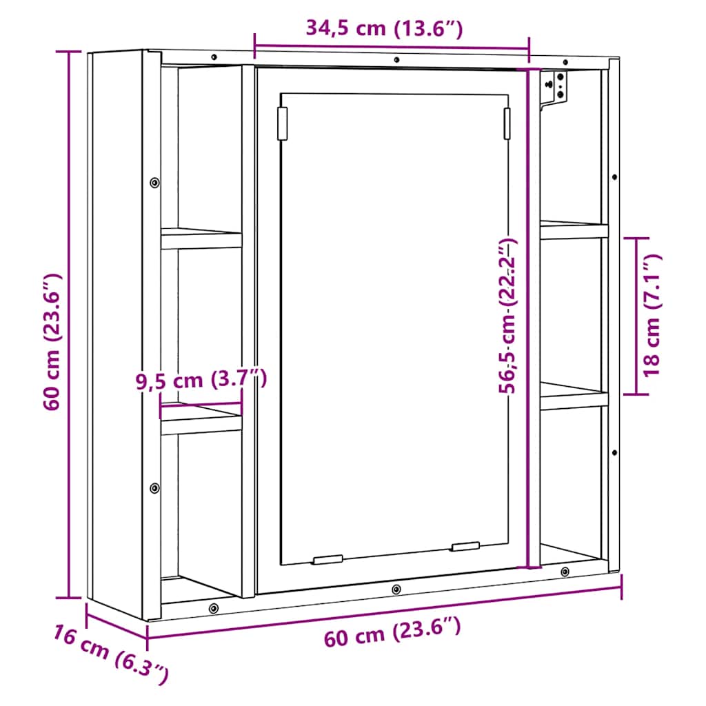 Badezimmer-Spiegelschrank Schwarze Eiche 60 x 16 x 60 cm Holzwerkstoff