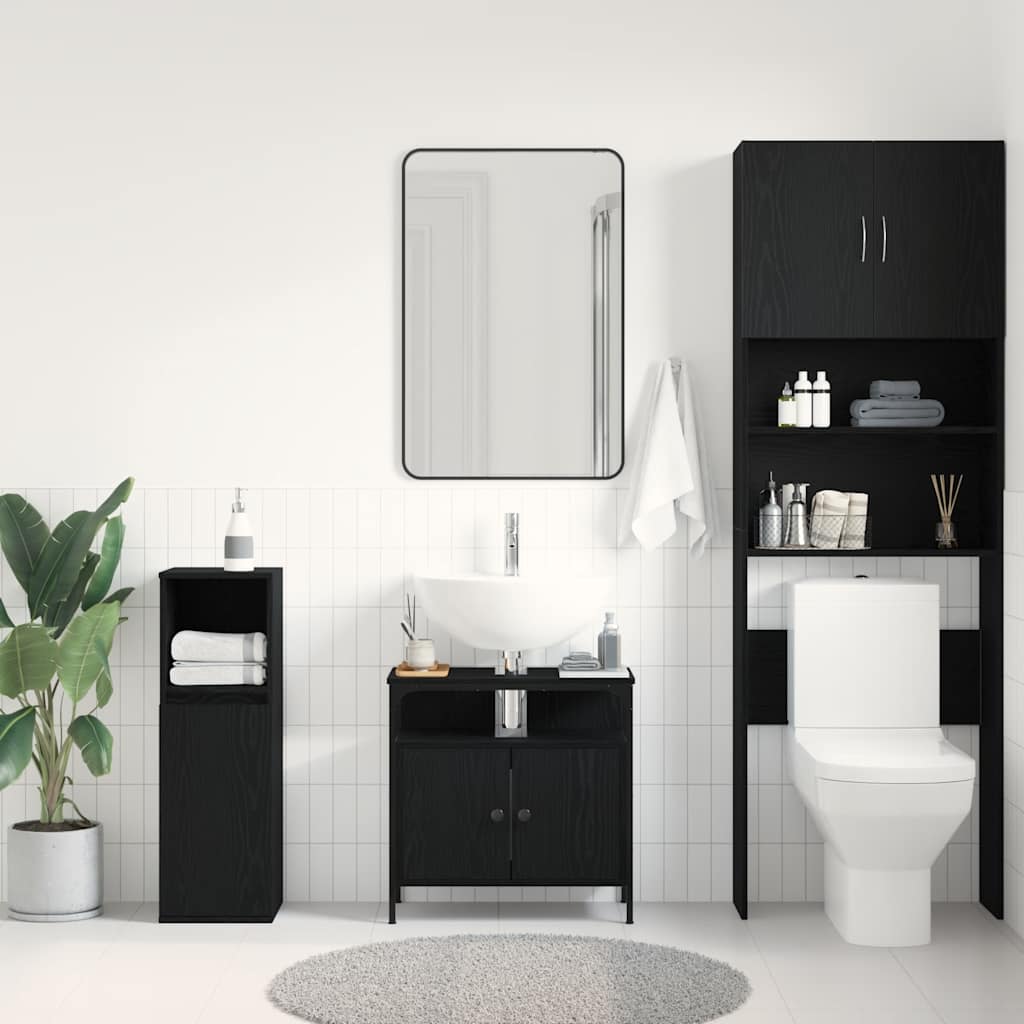 Waschbeckenunterschrank Schwarz Eichen-Optik 60x30x60 cm