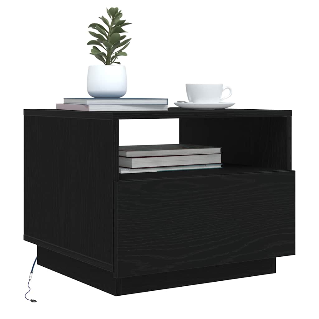 Couchtisch mit LED-Leuchten Schwarz Eichen-Optik 50x49x40 cm