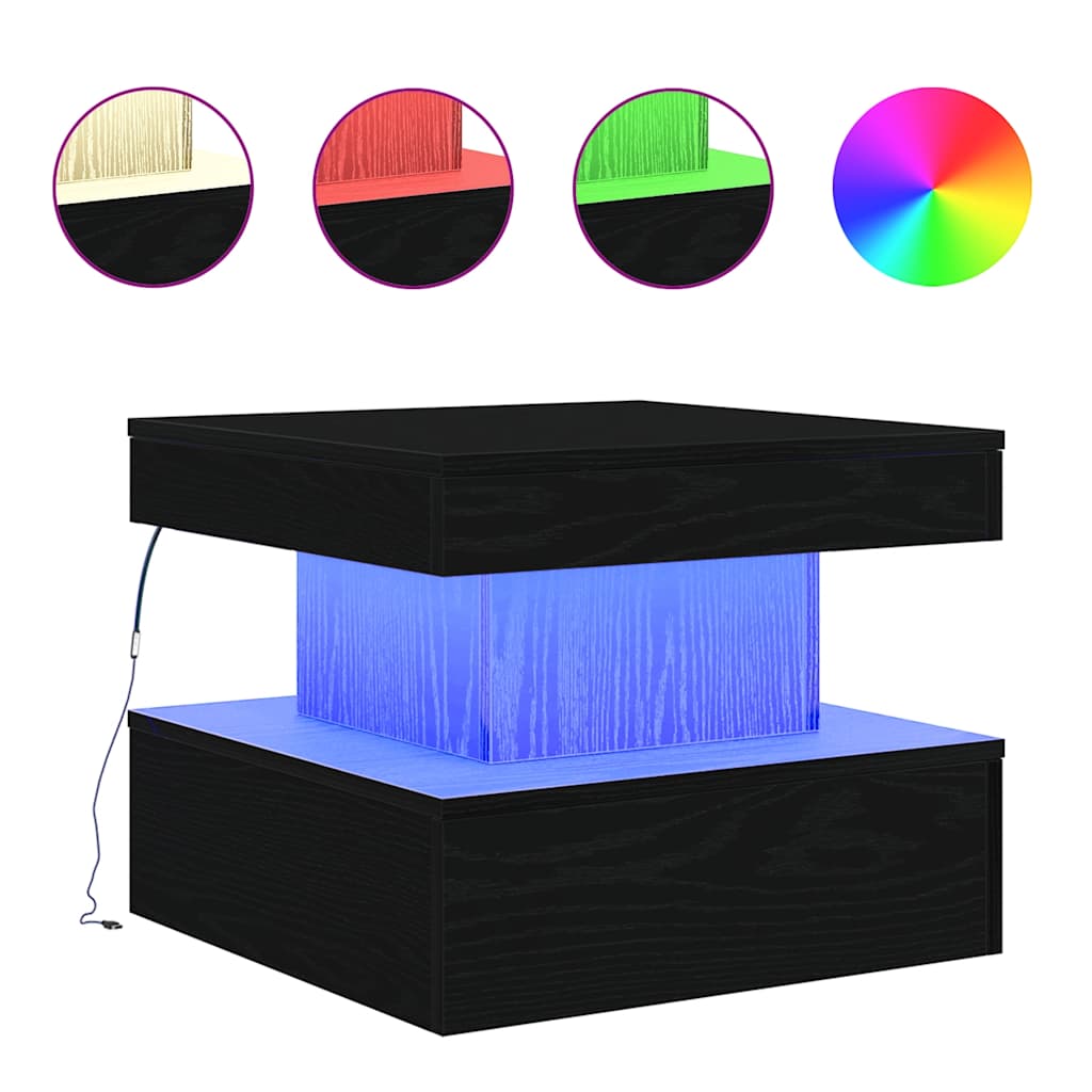 Couchtisch mit LED-Leuchten Schwarz Eichen-Optik 50x50x40 cm