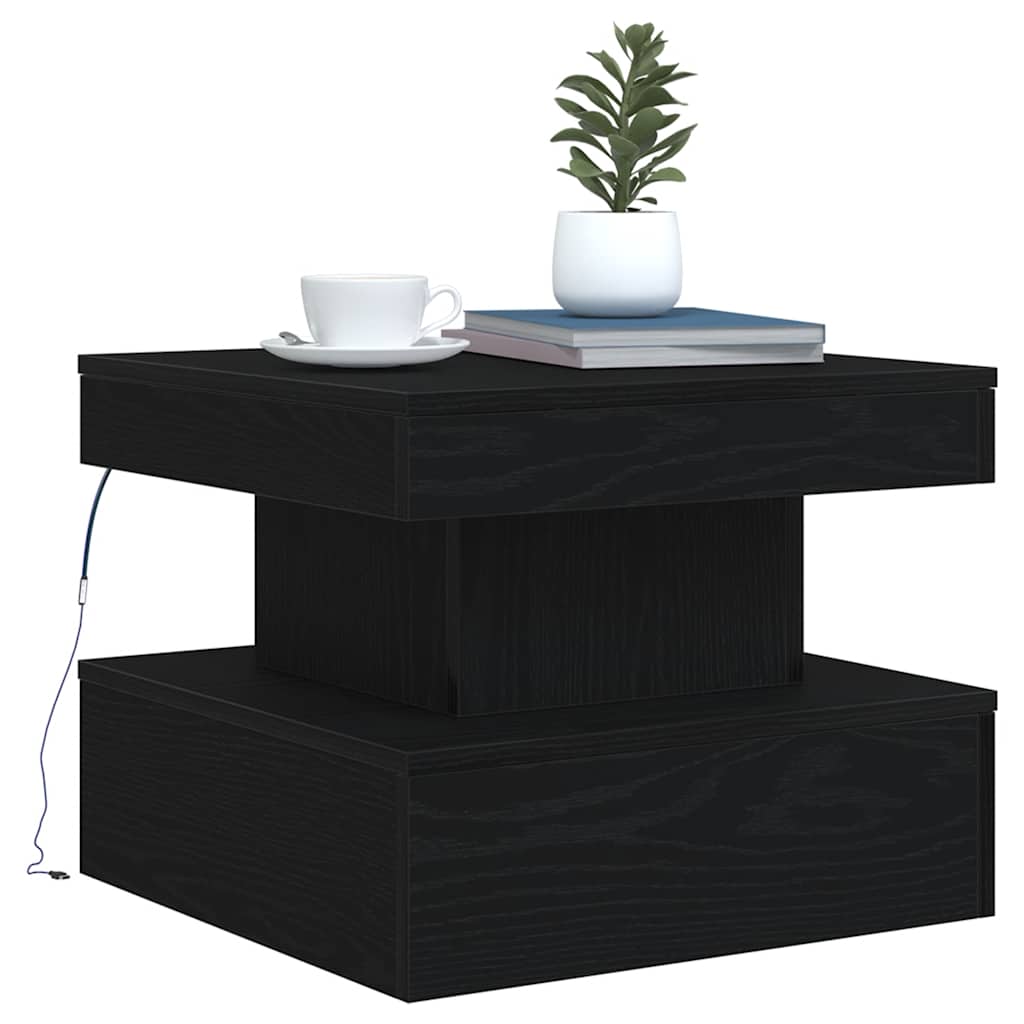 Couchtisch mit LED-Leuchten Schwarz Eichen-Optik 50x50x40 cm