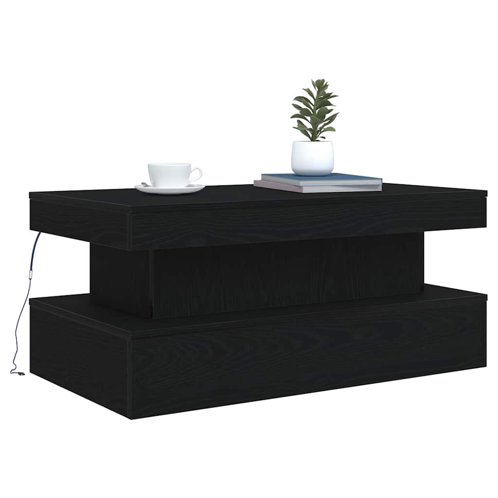 Couchtisch mit LED-Leuchten Schwarz Eichen-Optik 90x50x40 cm