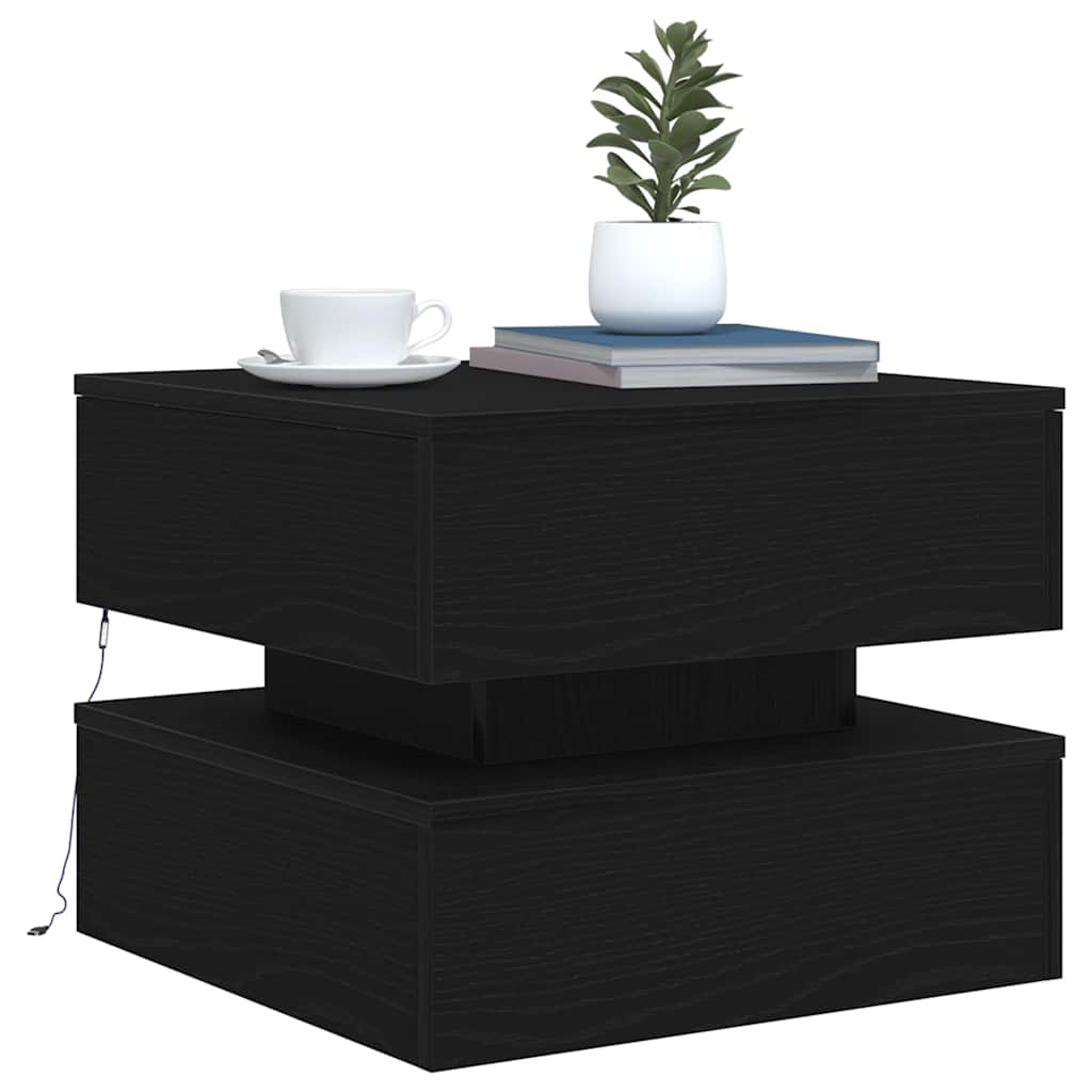 Couchtisch mit LED-Leuchten Schwarz Eichen-Optik 50x50x40 cm