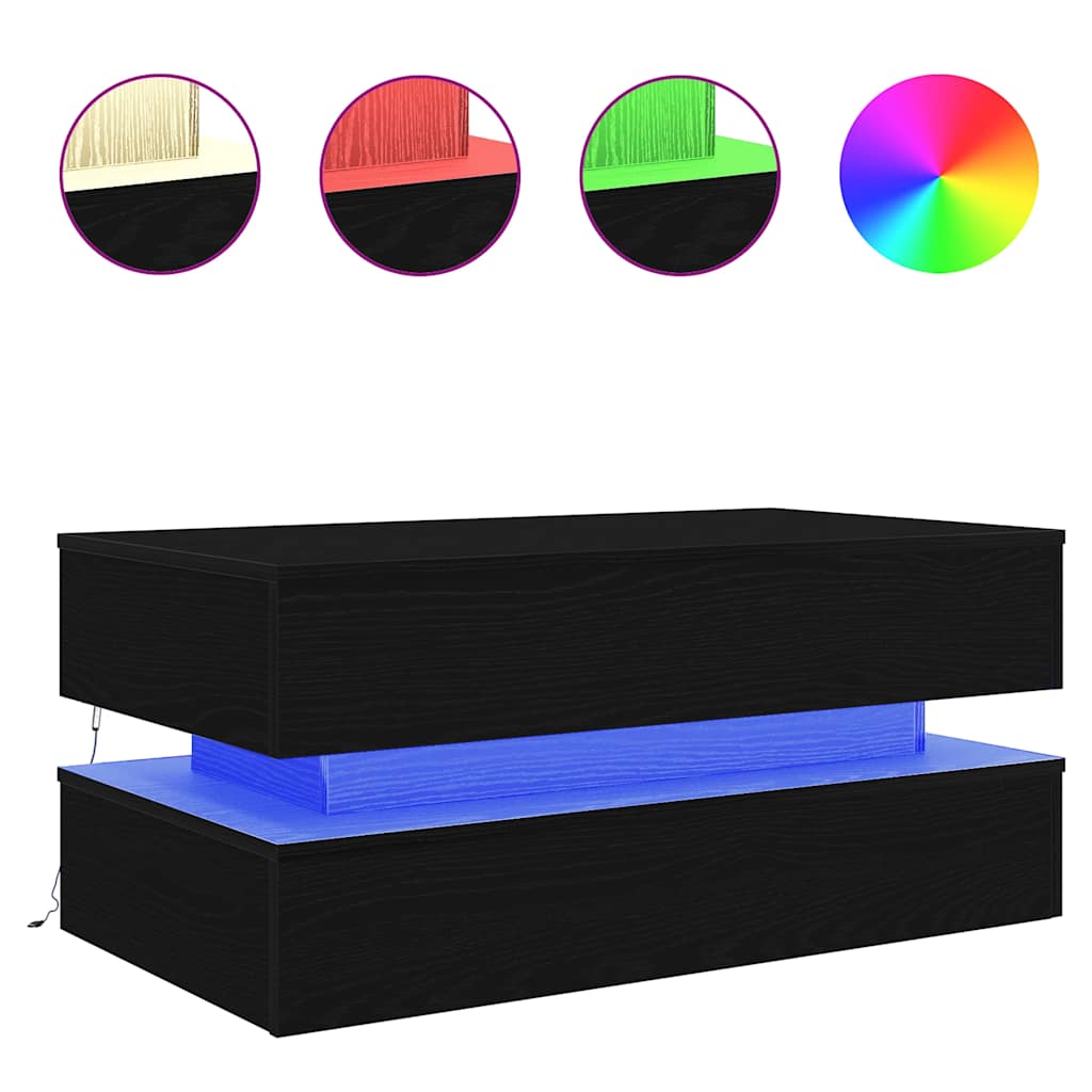 Couchtisch mit LED-Leuchten Schwarz Eichen-Optik 90x50x40 cm
