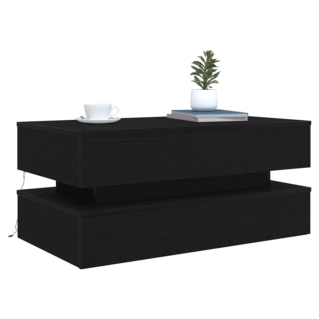 Couchtisch mit LED-Leuchten Schwarz Eichen-Optik 90x50x40 cm