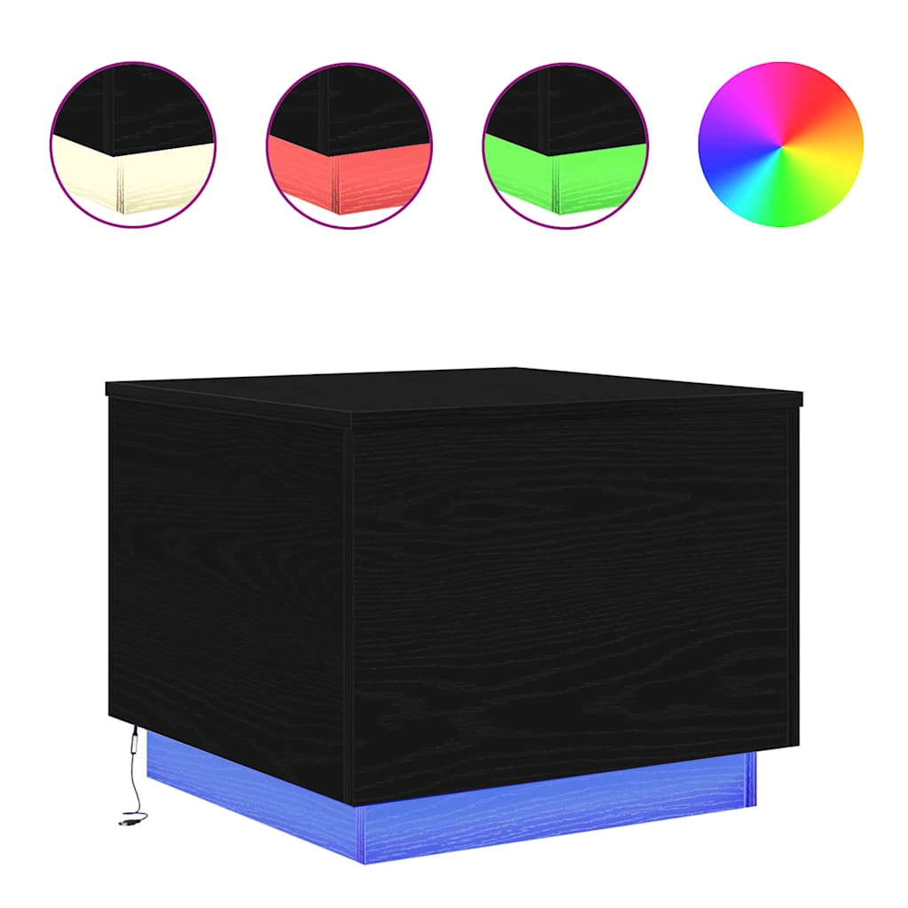 Couchtisch mit LED-Leuchten Schwarz Eichen-Optik 50x50x40 cm