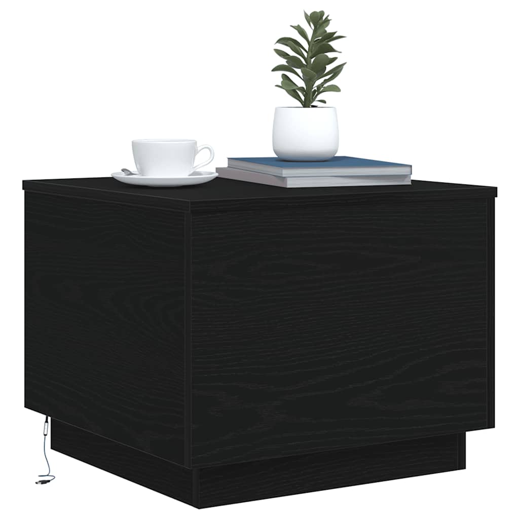 Couchtisch mit LED-Leuchten Schwarz Eichen-Optik 50x50x40 cm
