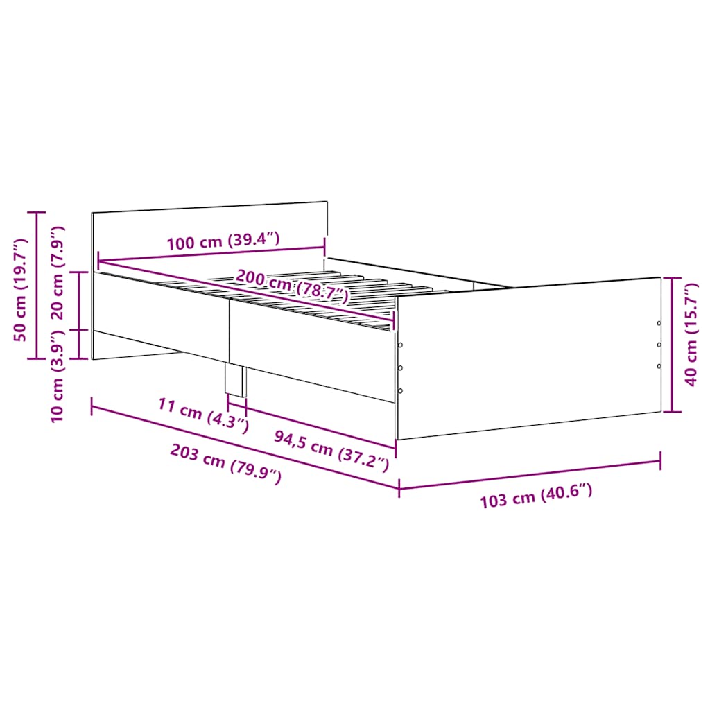 Bettgestell ohne Matratze Schwarz Eichen-Optik 100x200 cm