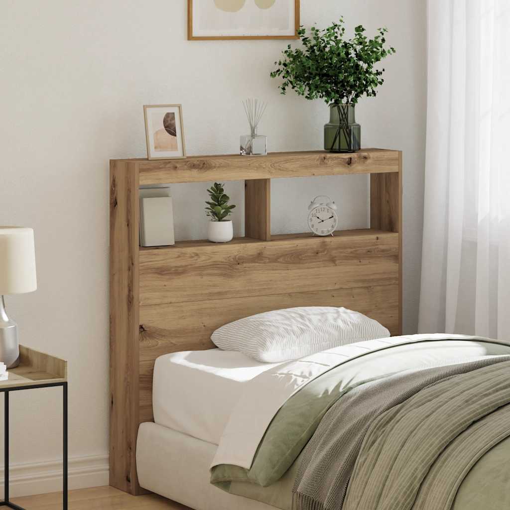 LED-Kopfteil mit Ablagen Artisan-Eiche 100x17x102 cm