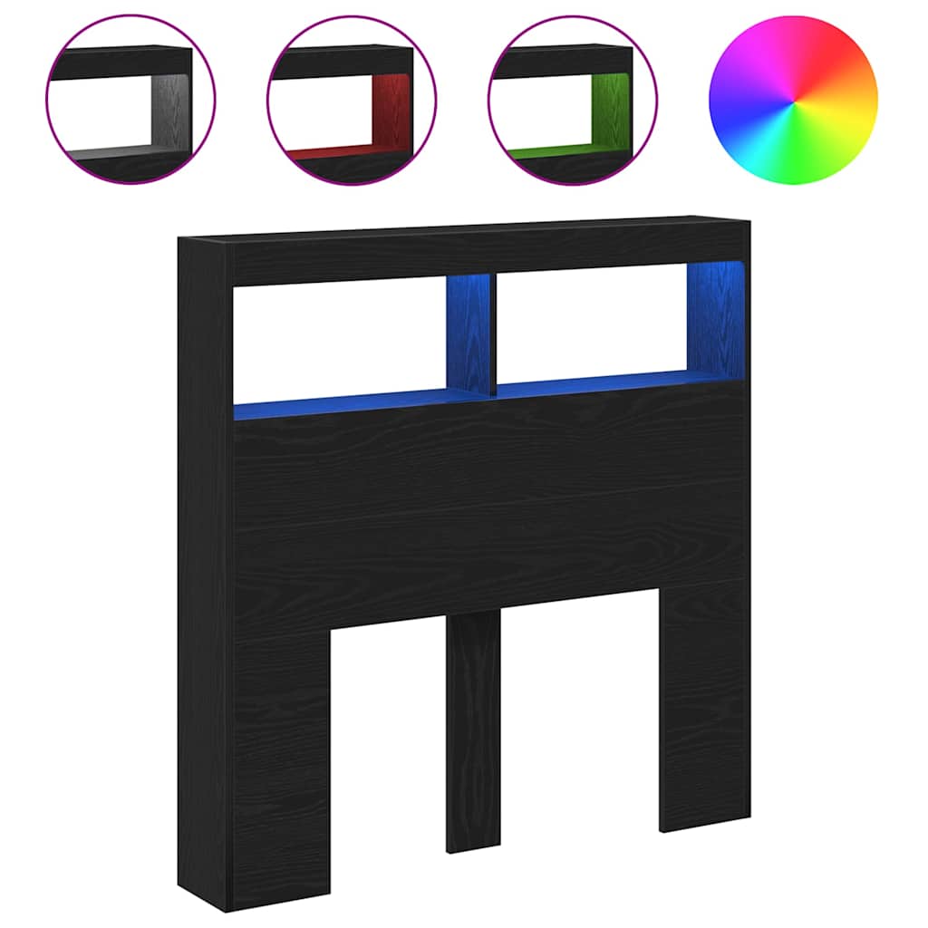 LED-Kopfteil mit Ablagen Schwarz Eichen-Optik 100x17x102 cm