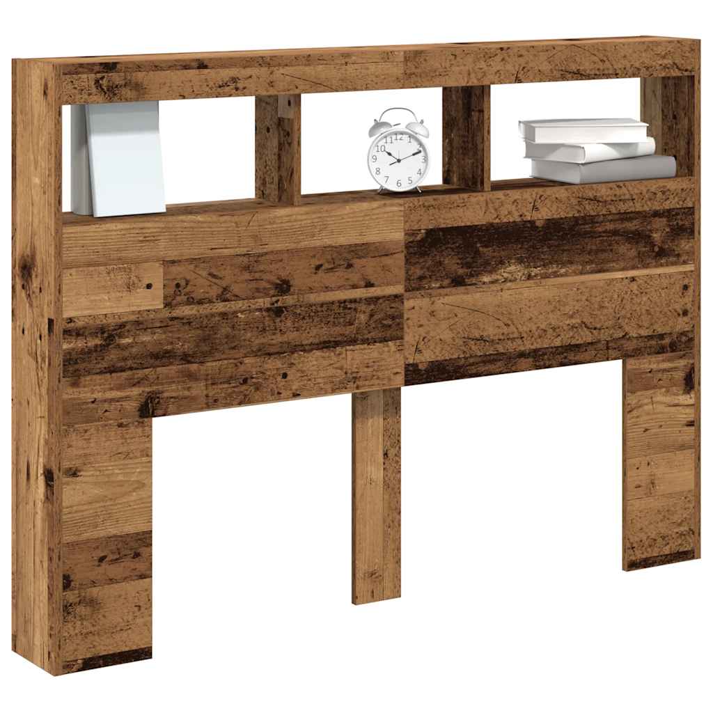 LED-Kopfteil mit Ablagen Altholz-Optik 140x17x102 cm