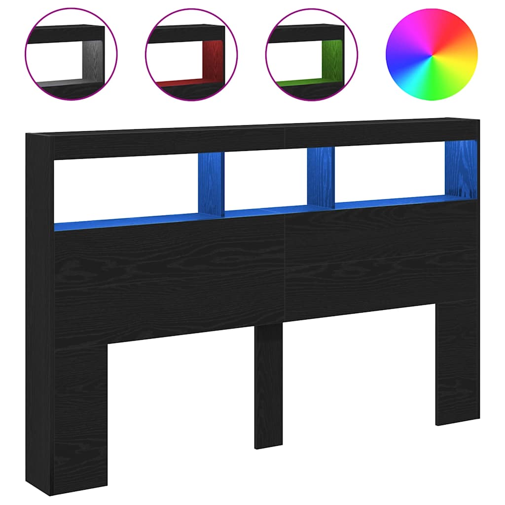 LED-Kopfteil mit Ablagen Schwarz Eichen-Optik 160x17x102 cm