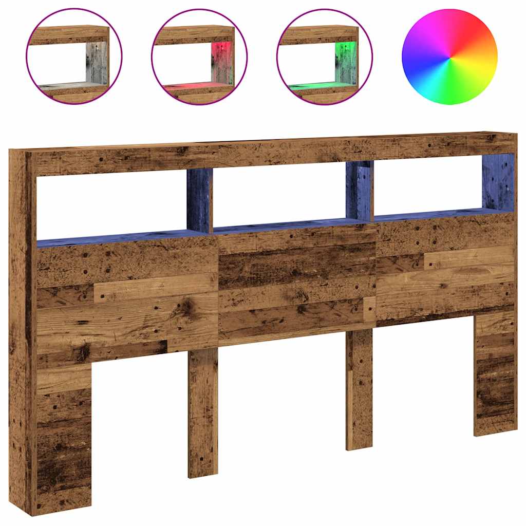 LED-Kopfteil mit Ablagen Altholz-Optik 180x17x102 cm