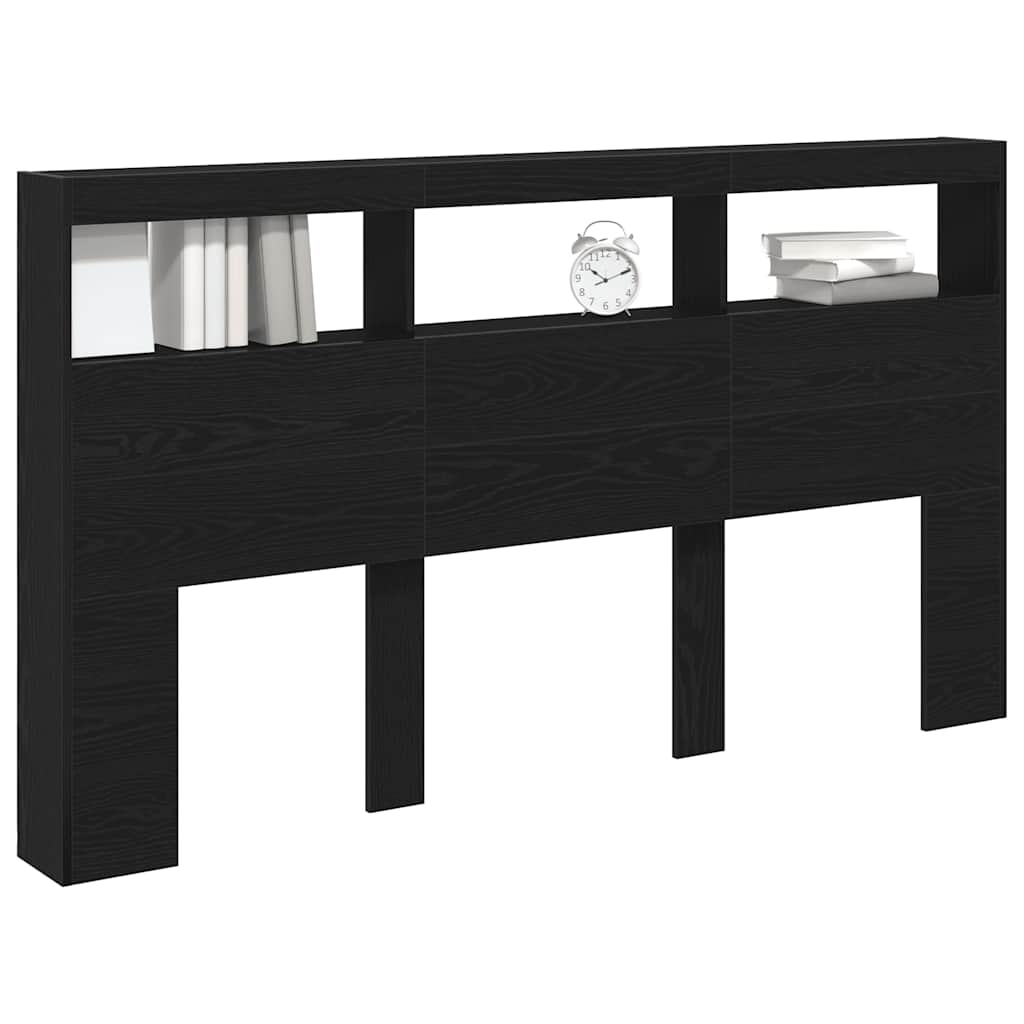 LED-Kopfteil mit Ablagen Schwarz Eichen-Optik 180x17x102 cm