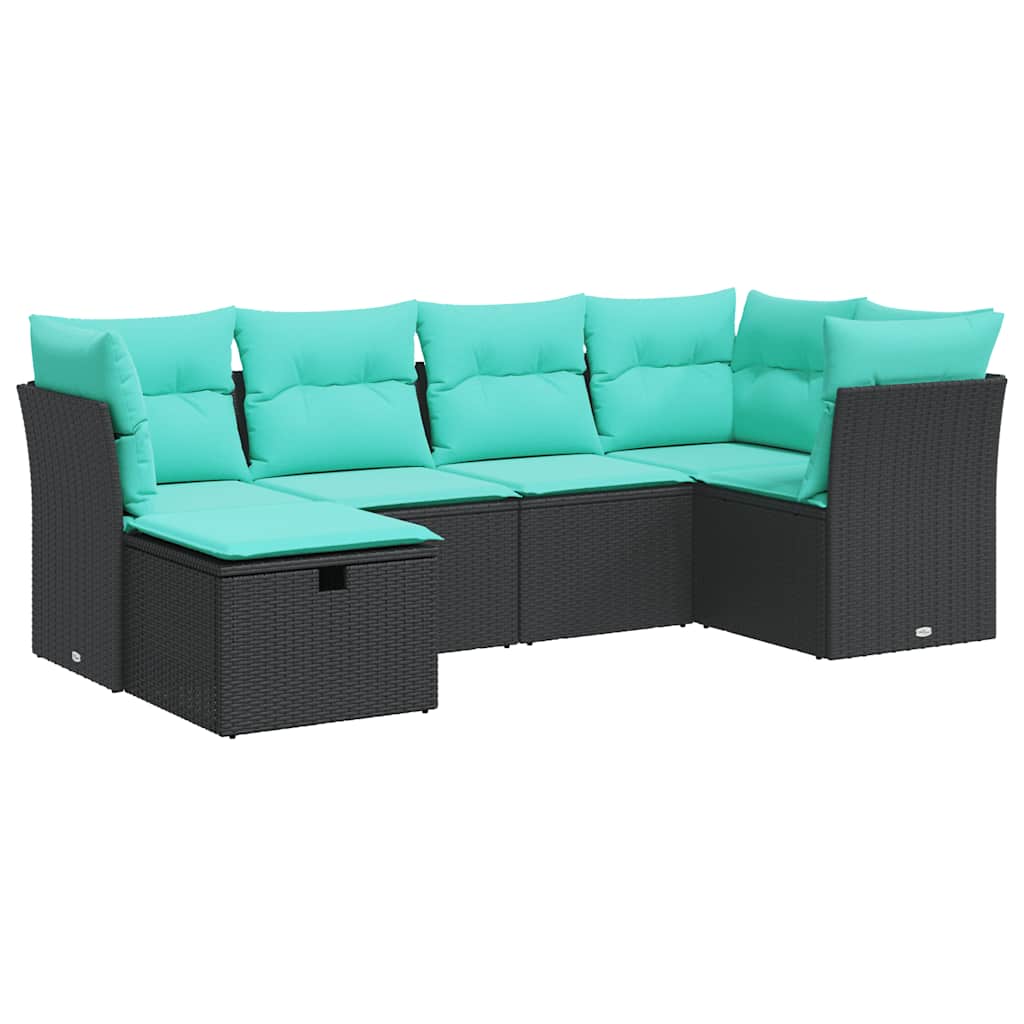6-tlg. Garten-Sofagarnitur mit Kissen Schwarz Poly Rattan