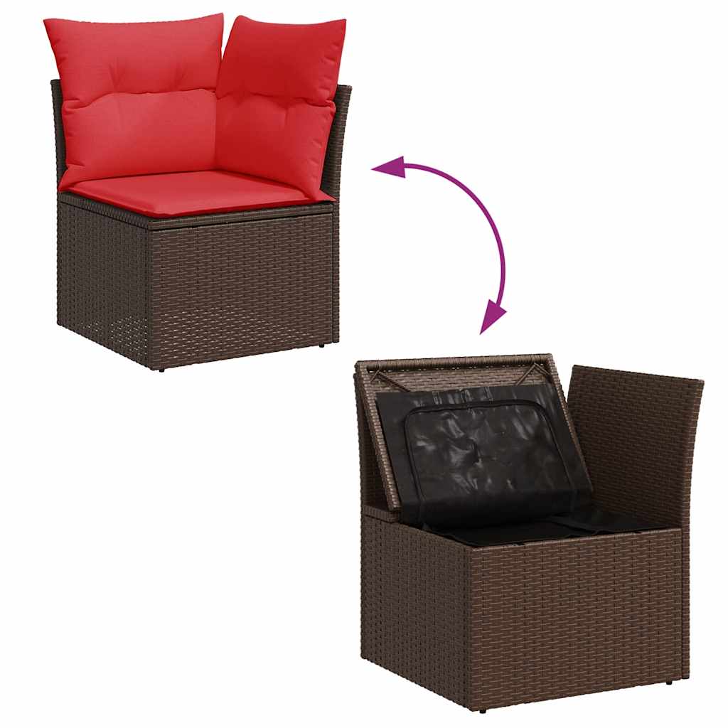 7-tlg. Garten-Sofagarnitur mit Kissen Braun Poly Rattan