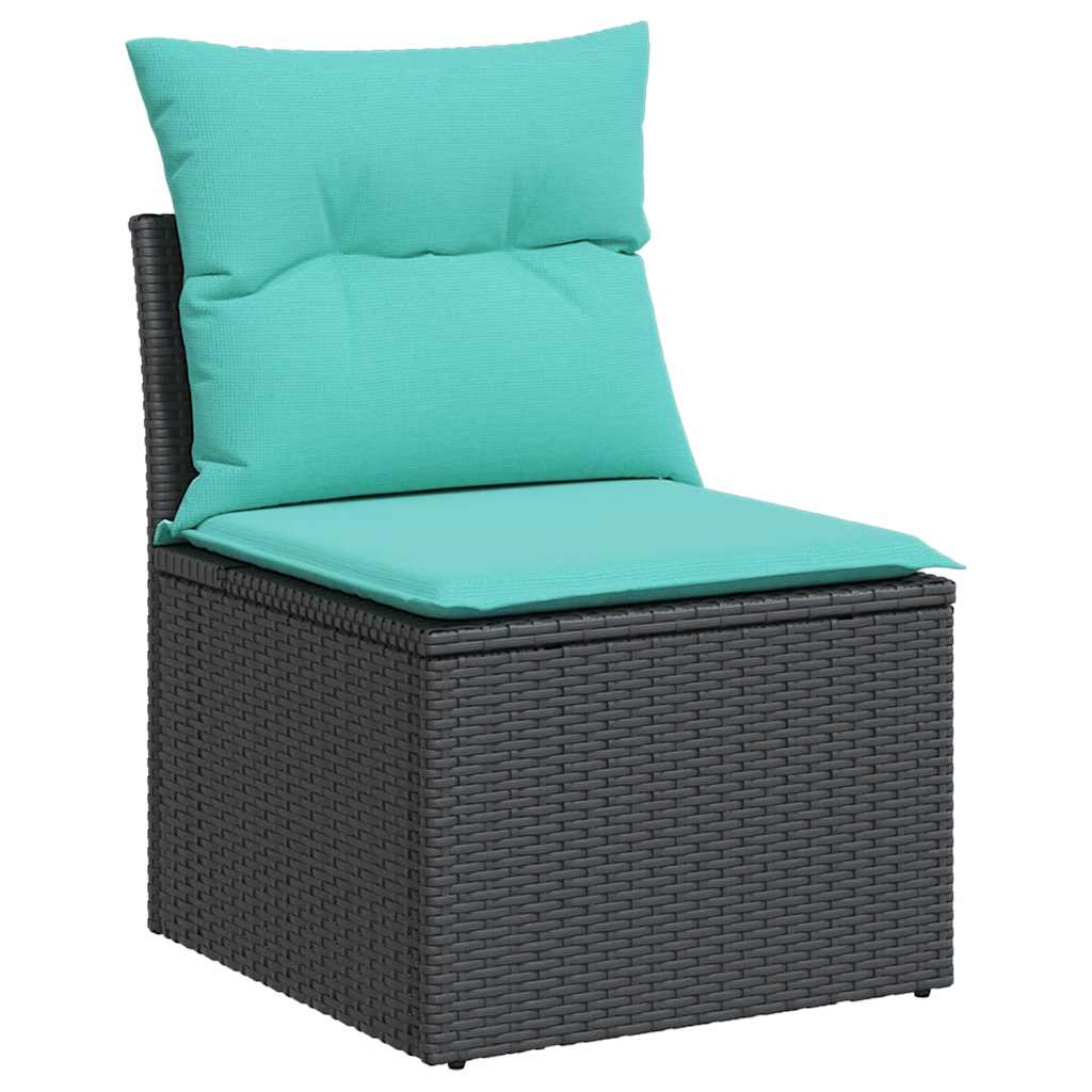 8-tlg. Garten-Sofagarnitur mit Kissen Schwarz Poly Rattan