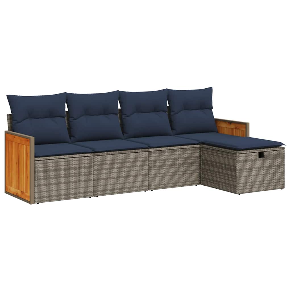 5-tlg. Garten-Sofagarnitur mit Kissen Grau Poly Rattan