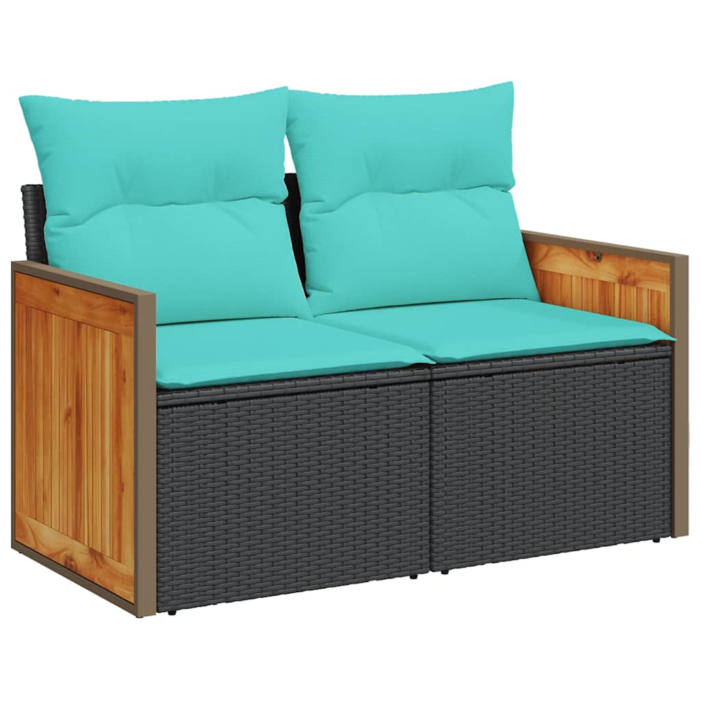 7-tlg. Garten-Sofagarnitur mit Kissen Schwarz Poly Rattan