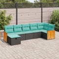7-tlg. Garten-Sofagarnitur mit Kissen Schwarz Poly Rattan