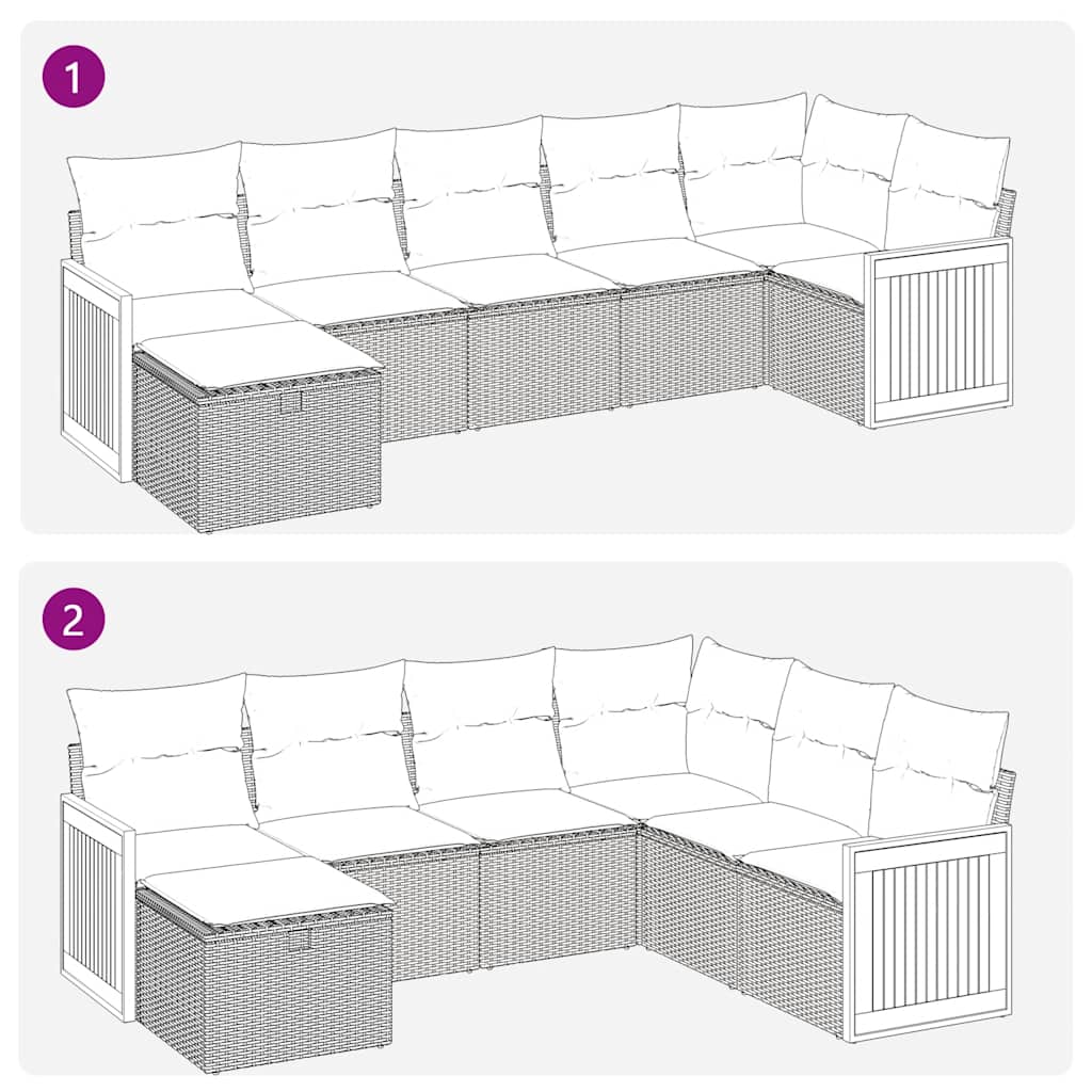 7-tlg. Garten-Sofagarnitur mit Kissen Grau Poly Rattan
