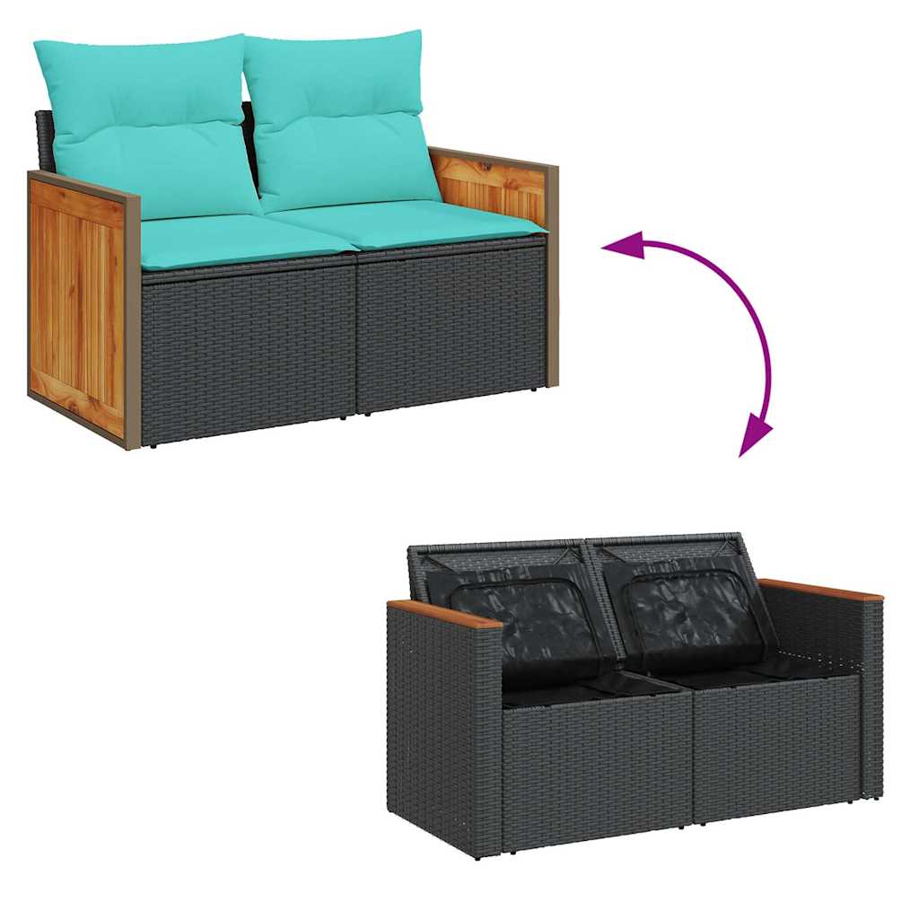 8-tlg. Garten-Sofagarnitur mit Kissen Schwarz Poly Rattan