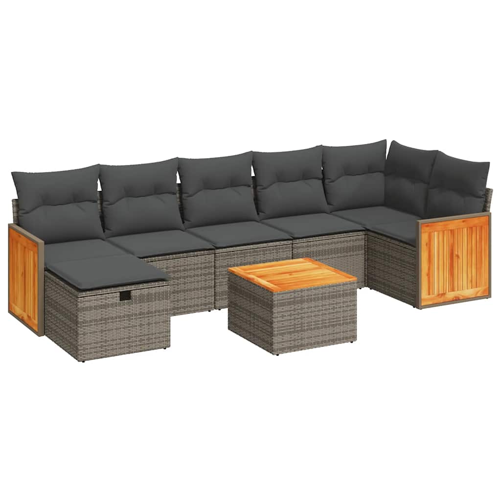 8-tlg. Garten-Sofagarnitur mit Kissen Grau Poly Rattan