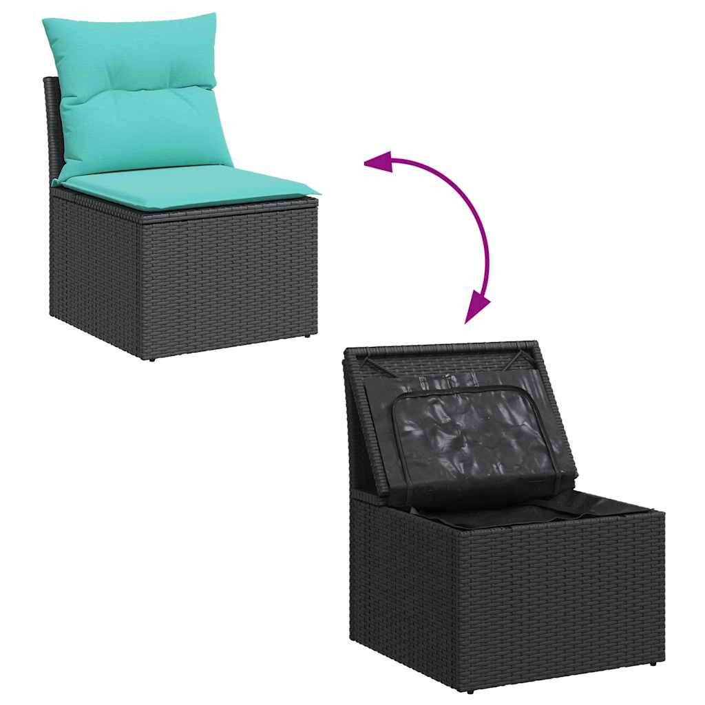 10-tlg. Garten-Sofagarnitur mit Kissen Schwarz Poly Rattan