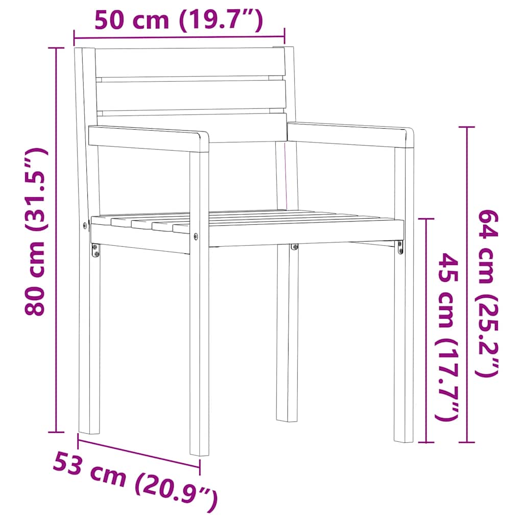 Gartenstühle 2 Stk. 50x53x80 cm Massivholz Akazie