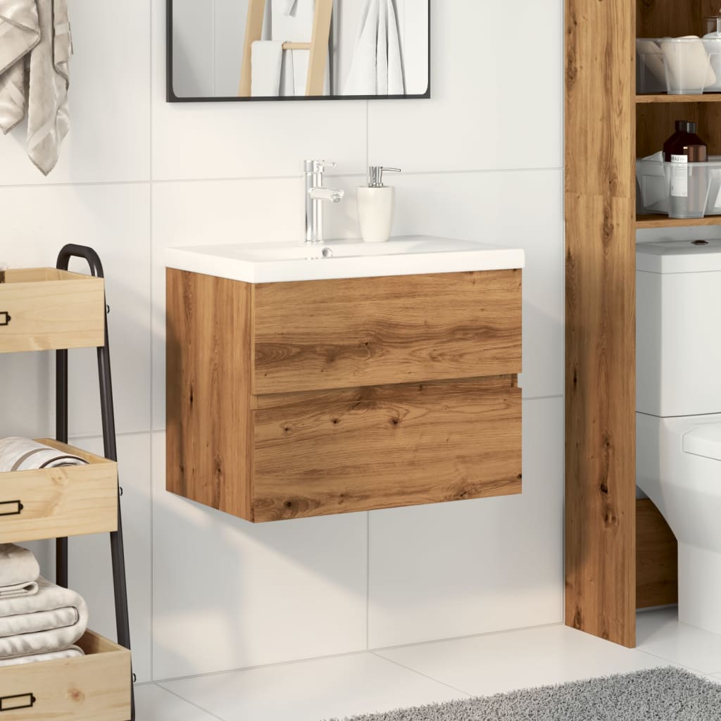 Waschbeckenunterschrank mit Einbaubecken Artisan-Eiche