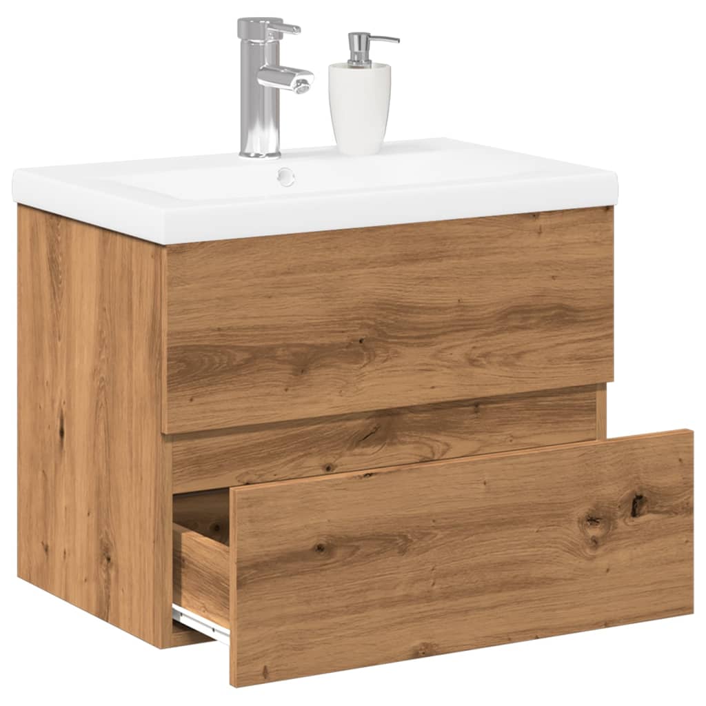 Waschbeckenunterschrank mit Einbaubecken Artisan-Eiche