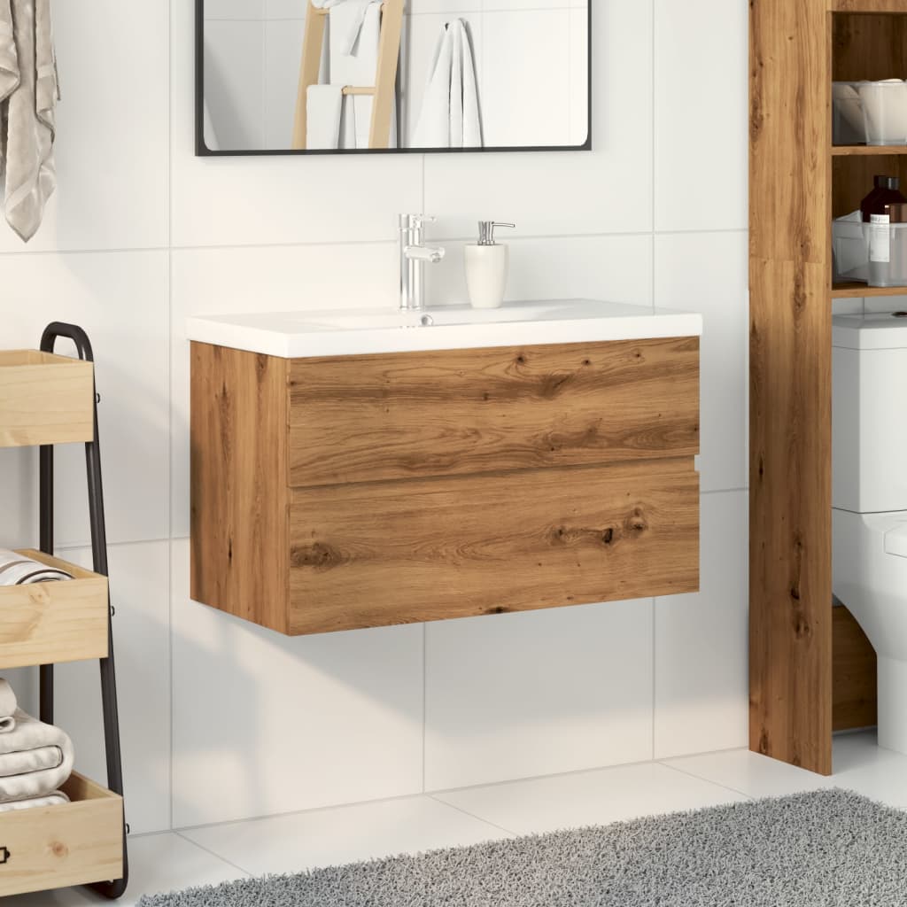 Waschbeckenunterschrank mit Einbaubecken Artisan-Eiche